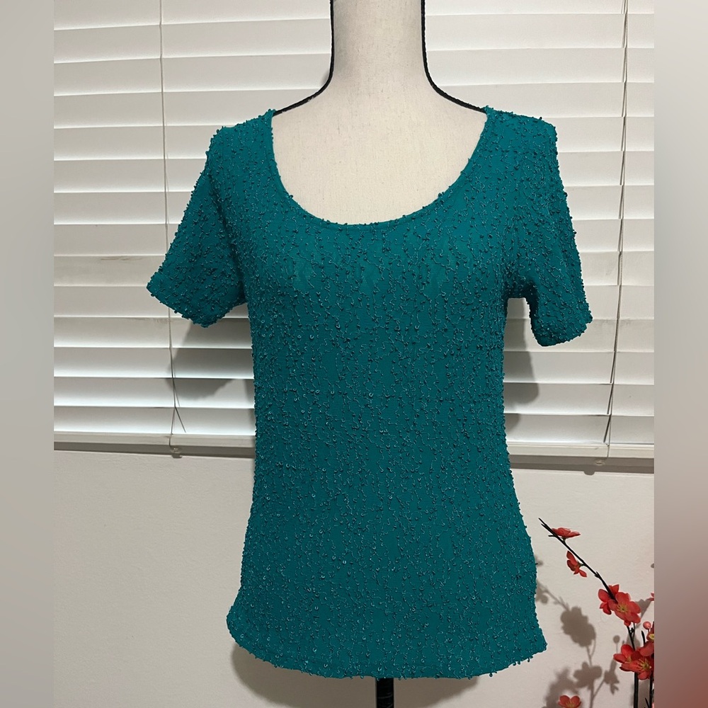 Teal Textured Short-Sleeve Women's Top